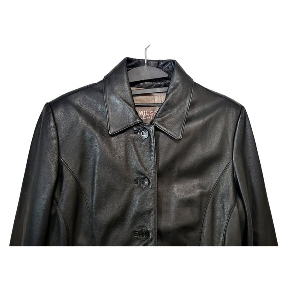 Vintage WILSONS Black Leather Trench Coat Quilted Thinsulate Lined Long Jacket - Picture 10 of 15